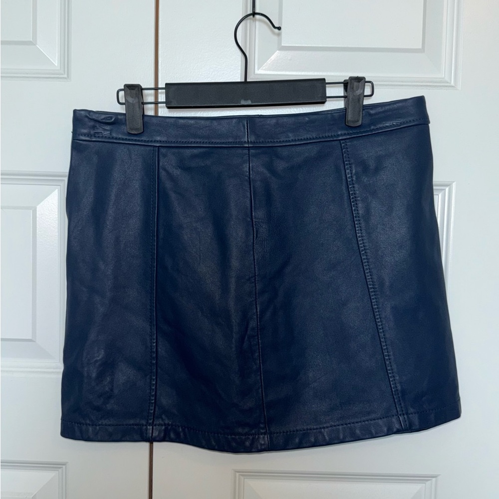 Classic Navy Blue Women's Leather Skirt